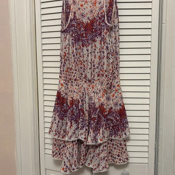 Poupette St. Barth White/Purple/Red Stars & Moons Print Tiered Dress Medium - Picture 6 of 6